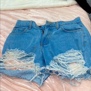 Distressed denim shorts